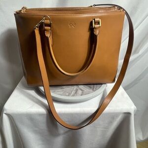 Anya Hindmarch Leather Satchel Tote Tan Gold Hardware London 13x9in